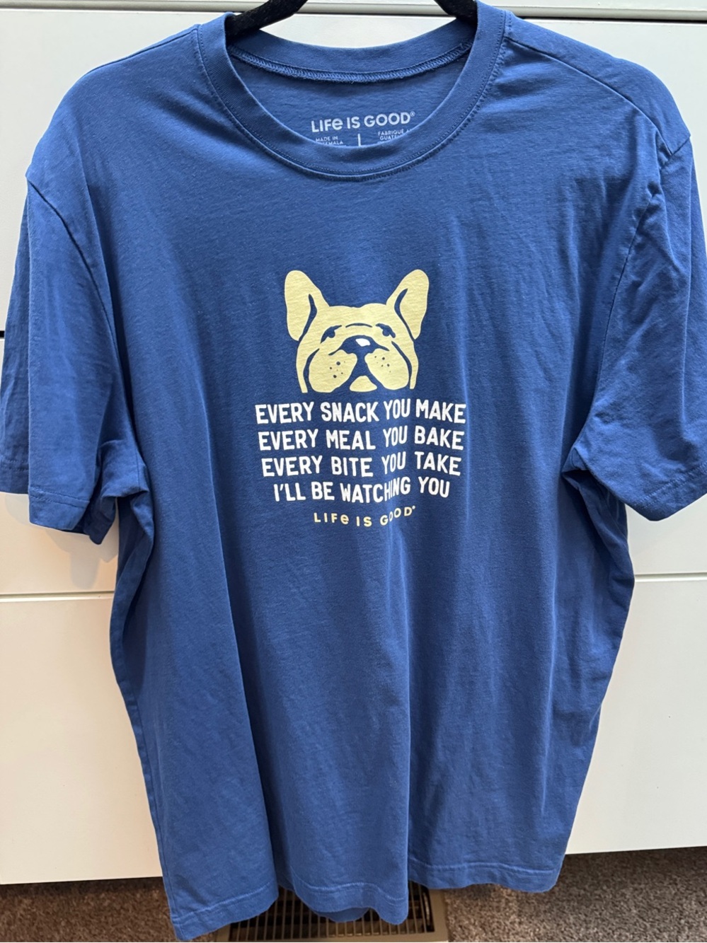Life Is Good Navy Tee with beige Dog Graphic